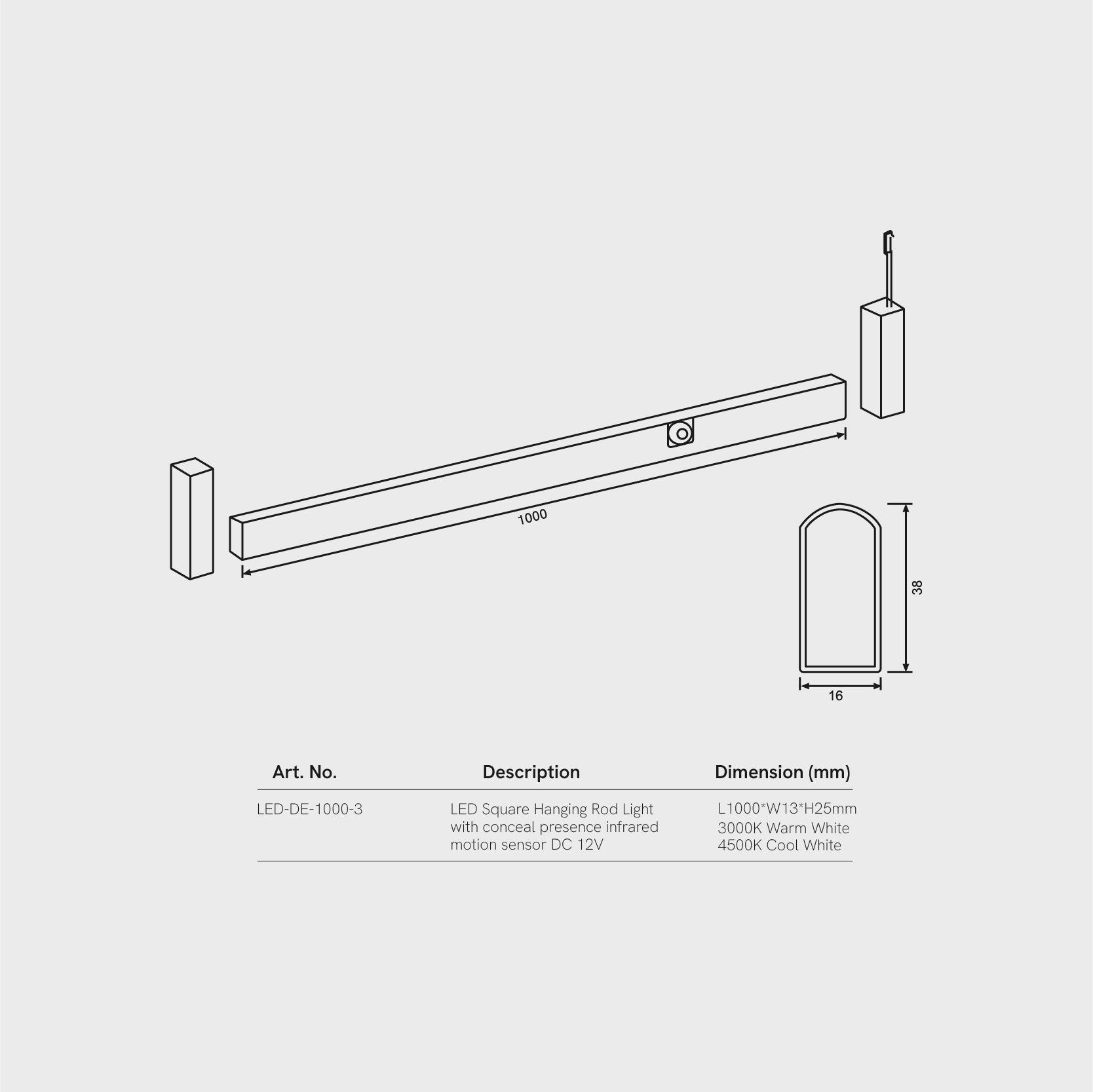 KKPL +LED™ Square Hanging Rod Light With Motion Sensor – Koncept Kreation
